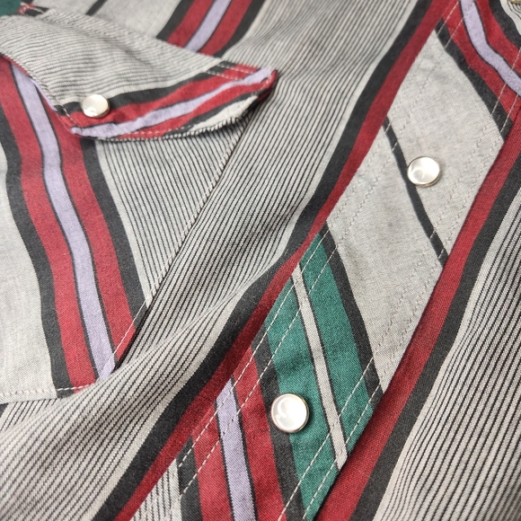 Pearl Snap Wrangler Vintage Western Shirt Button Down Cowboy Stripe - Picture 4 of 4